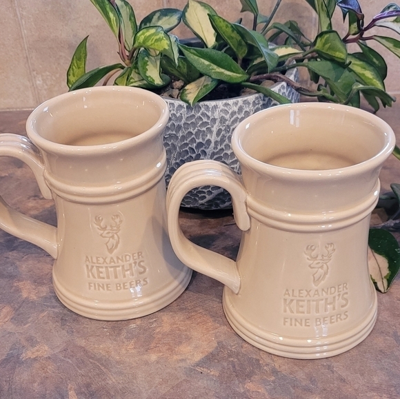 ALEXANDER KEITH'S Vintage Canadian Stein/Tankard, Light Brown Glaze, Set of 2 - Picture 1 of 9